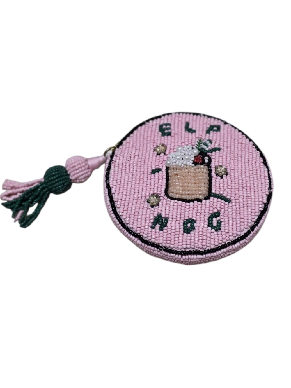 NWT Anthropolgie Nephthys Illustrated Elf Nog Beaded Round Coin Purse - Picture 2 of 9